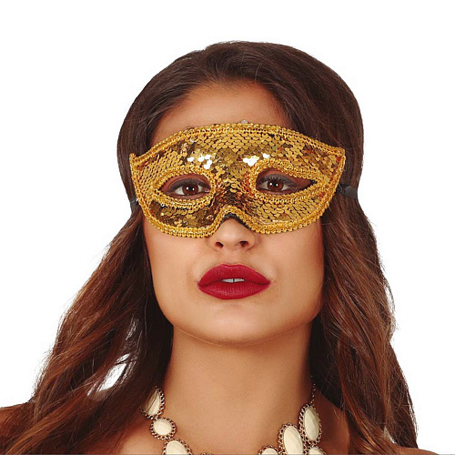 Золотая венецианская маска «Коломбина» с пайетками 